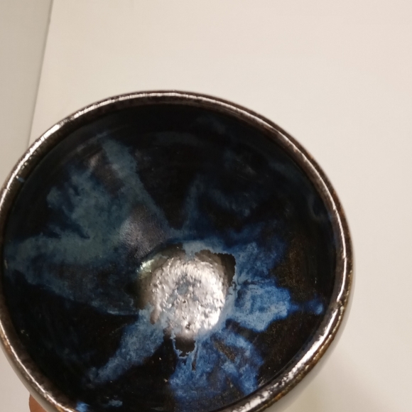 Vintage Handcrafted Churning Pottery Art Goblet Blues Dripping Glazed 8" - Picture 3 of 6